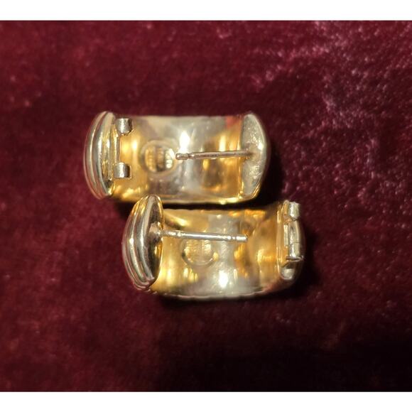 18K Solid Yellow Gold Omega Clip Back Post Hoop Earrings READ DESCRIPTION!! - Picture 9 of 16